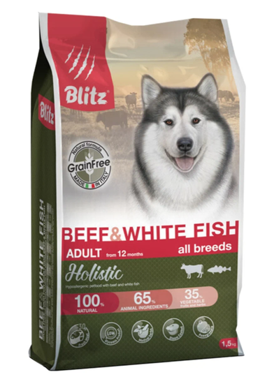 Blitz Holistic Adult Beef & White Fish сухой корм для взрослых собак всех пород Говядина и Белая рыба