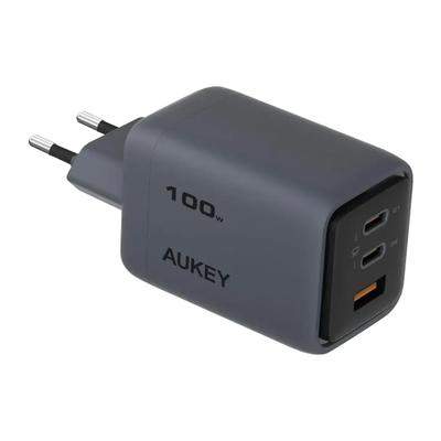 Сетевое зарядное устройство AUKEY Comet Mix 3 мощностью 100 Вт (2 USB-C, USB-A) (GaN) Многопортовый мощный адаптер питания. Есть поддержка PD 3.0, QC 5, PPS и AFC