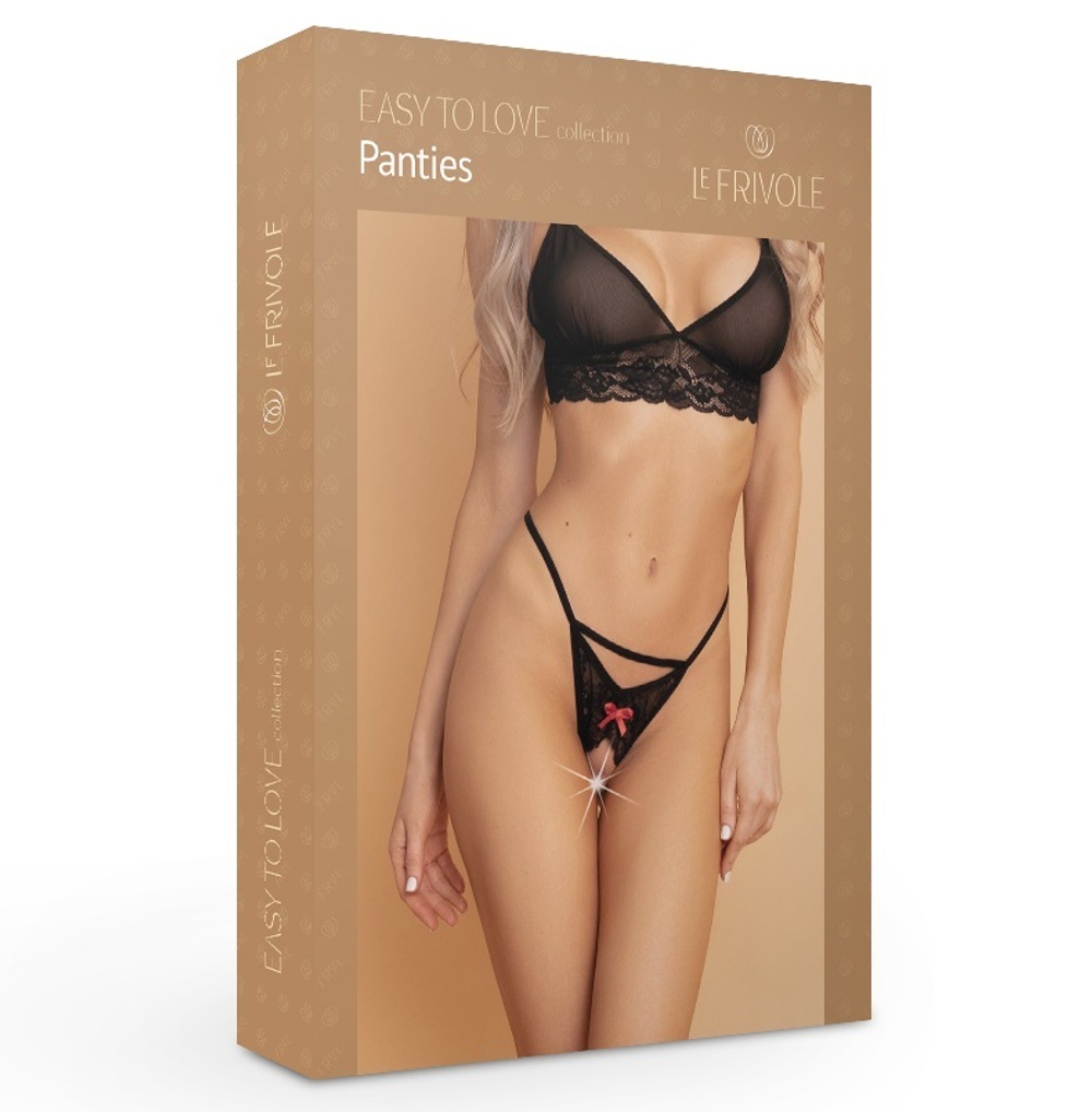 Стринги с красными бантиками и доступом Le Frivole черные 40-42