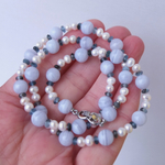 Бусы из сапфирина, аквамарина и жемчуга