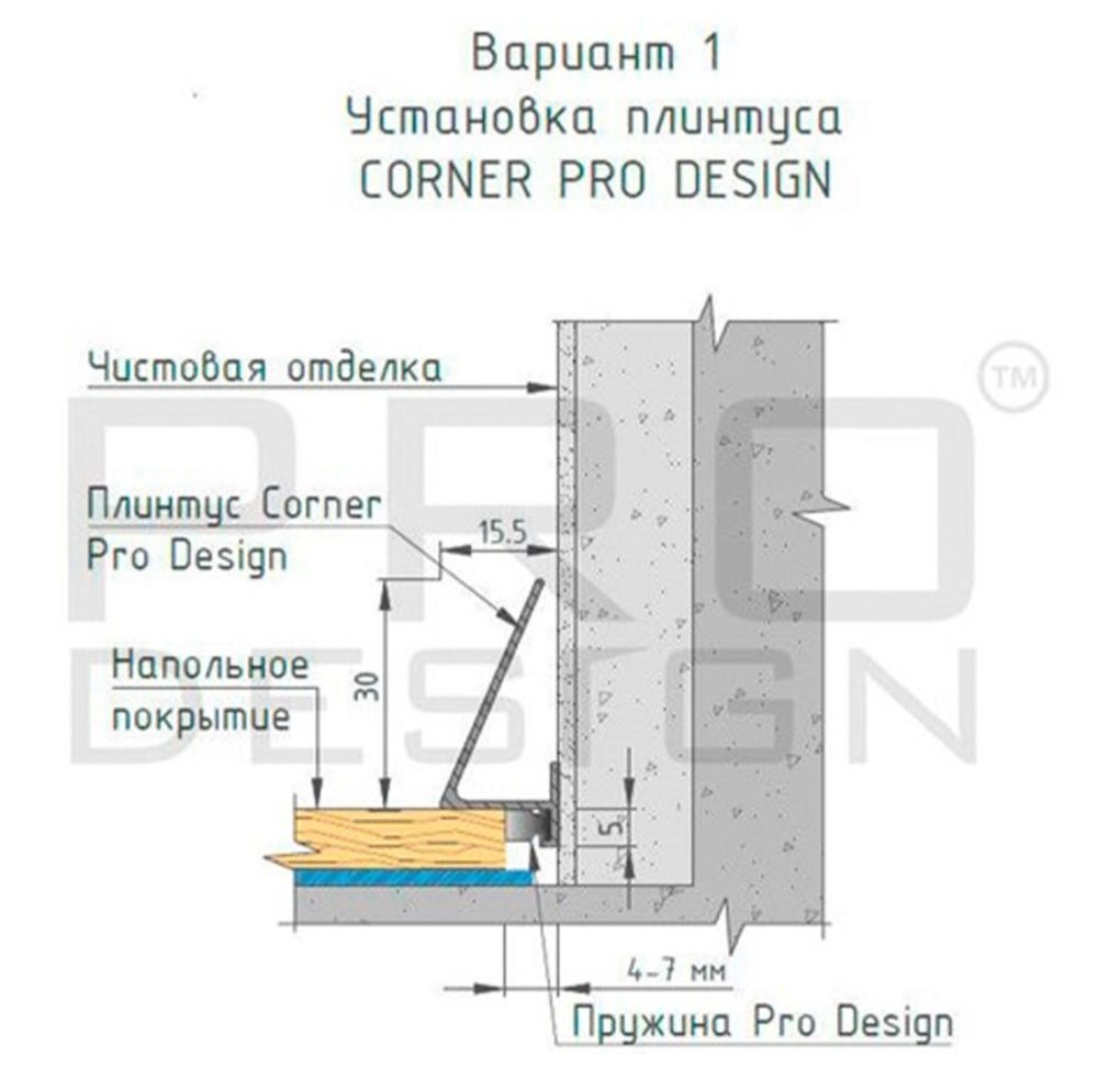 Щелевой плинтус Pro Design Corner 570 любой цвет, 2600x15,5x35 мм