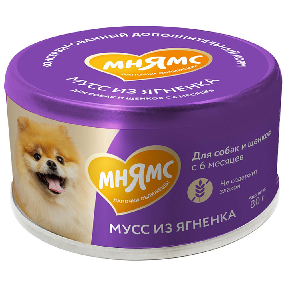 Влажный дополнительный корм Мнямс На каждый день Мусс из ягненка для собак и щенков старше 6 месяцев 80 г