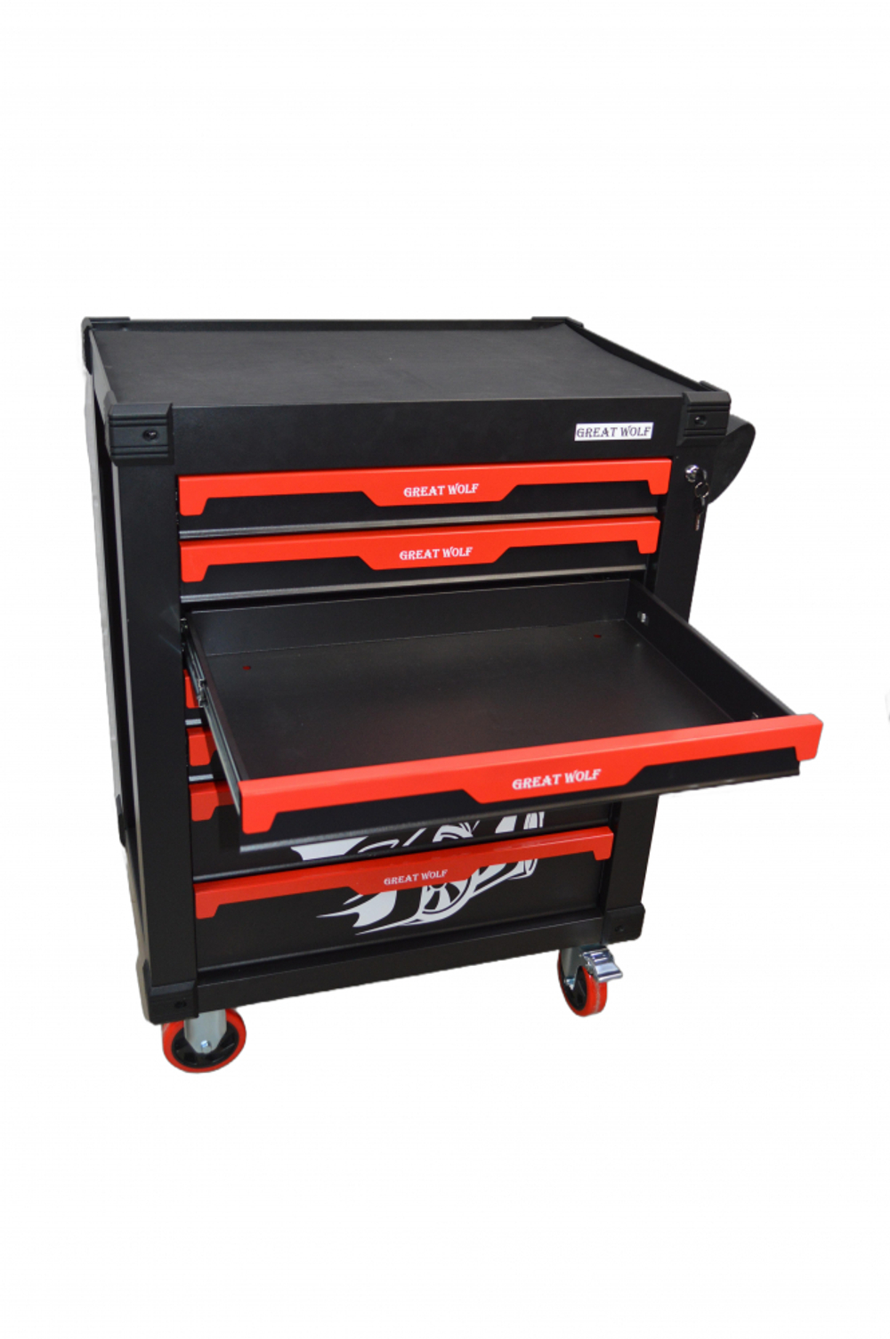 Инструментальная тележка GW-7ST Black (Great Wolf) 7 ящиков, увеличенные колеса с тормозом, ЦЗ, усиленная