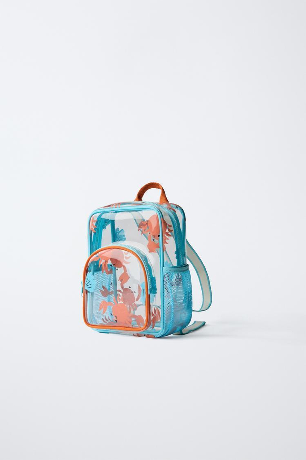 ZARA РЮКЗАК ИЗ ВИНИЛА С ПРИНТОМ «КРАБЫ», СИНИЙ