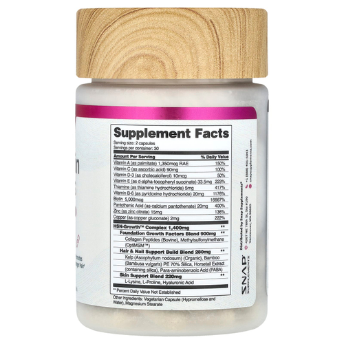 Snap Supplements, Для волос, кожи и ногтей, 60 капсул