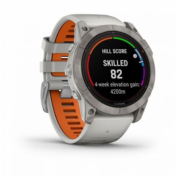 Garmin Fenix 7X Pro Sapphire Solar – титановый корпус, серо-оранжевый ремешок