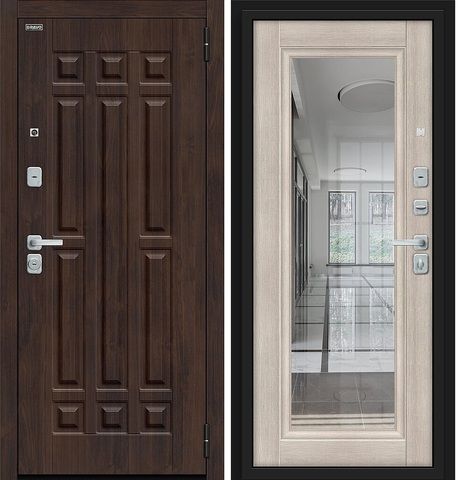 Входная дверь в квартиру с зеркалом Браво (Bravo) Форм Almon 28/Cappucino Veralinga