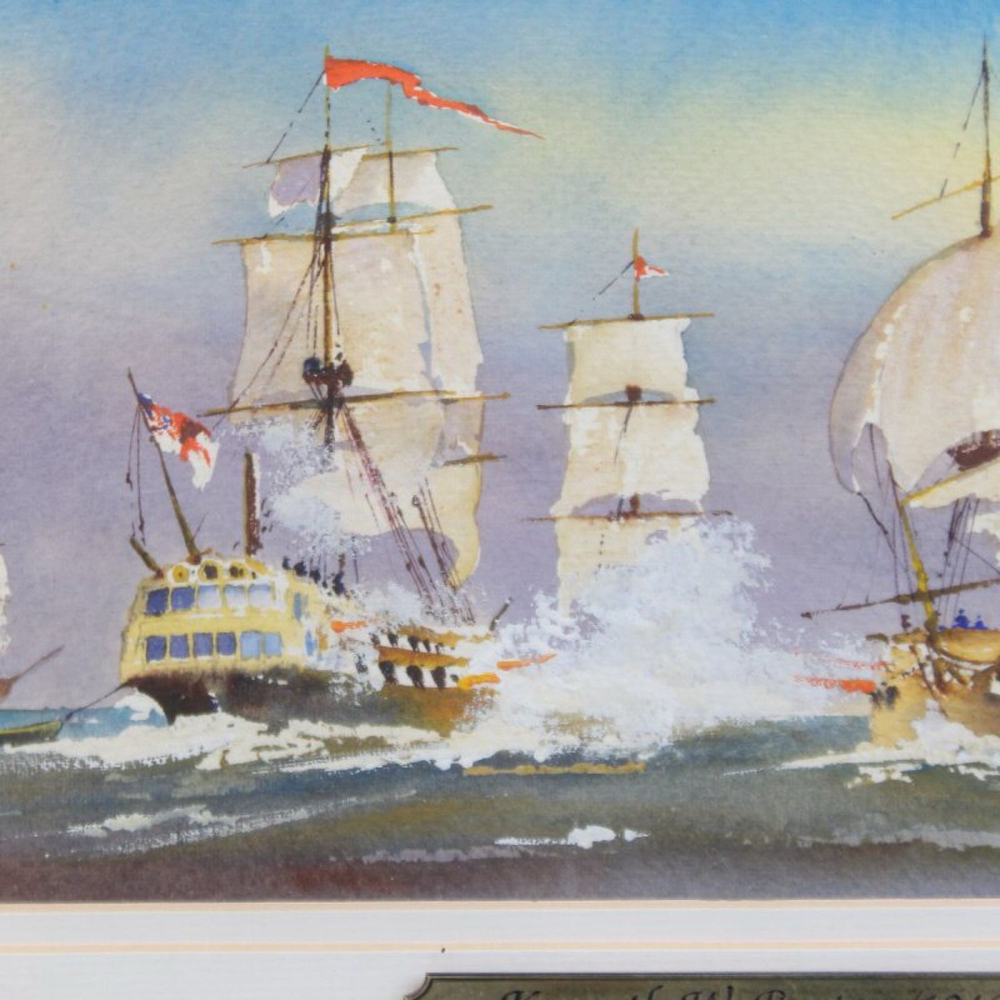 Винтаж: Картина: «Трафальгар, 1805 г.». Акварель с сертификатом подлинности)