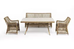 "Катания" обеденная группа плетеная на 4 персоны, цвет соломенный