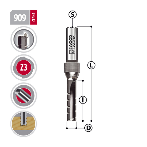 Фреза монолитная пазовая Z=3 S=8 I=26 D=6 Woodwork 909.0626.08
