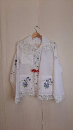 Рубашка с Серебряной Нитью/Silver Lace Long Sleeve Shirt белая