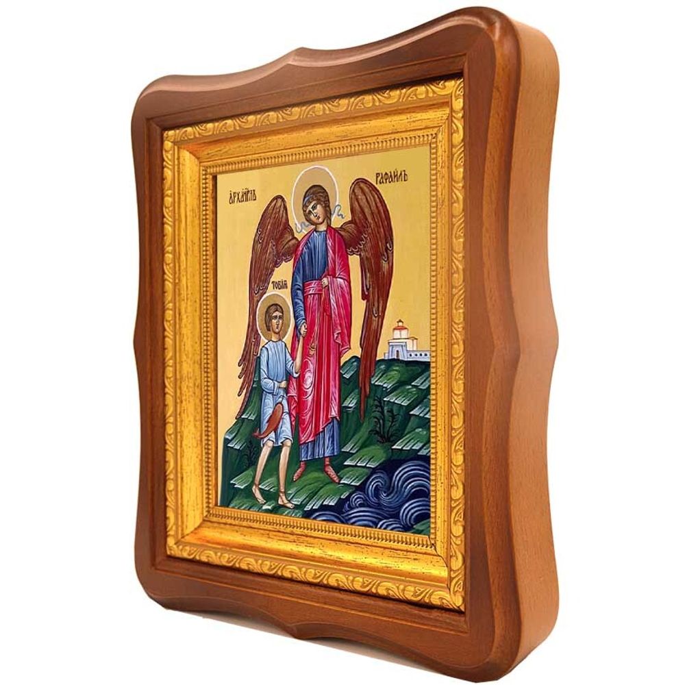 Архангел Рафаил сопровождает Товию. Икона на холсте.