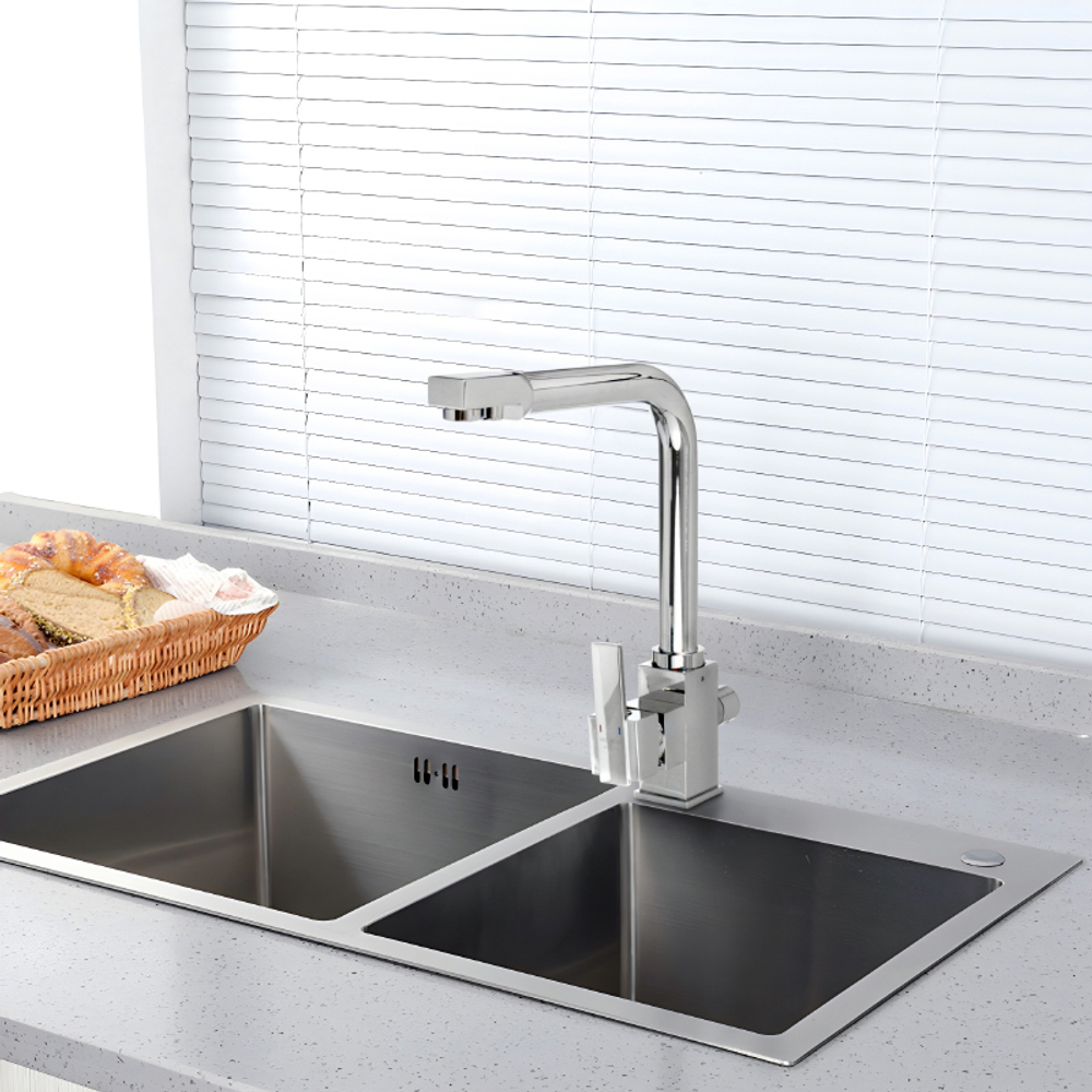 Смеситель для кухни Melodia della vita Perfetto латунь, с подкл.фильтра, картридж д.35мм хром, подводка 50см MDV30201