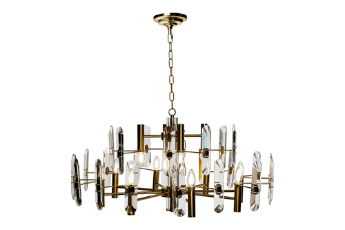 92EL-YG60400-8+4P Люстра потолочная латунь, стекло прозр. d80 h.100см