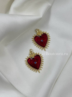 Подвеска "Сердце с шипами и розой" золотистое с красной эмалью