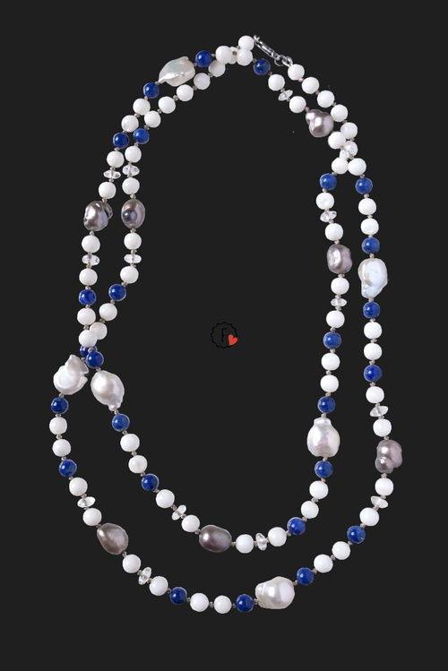 бусы Лазоревка из жемчуга, лазурита, перламутра