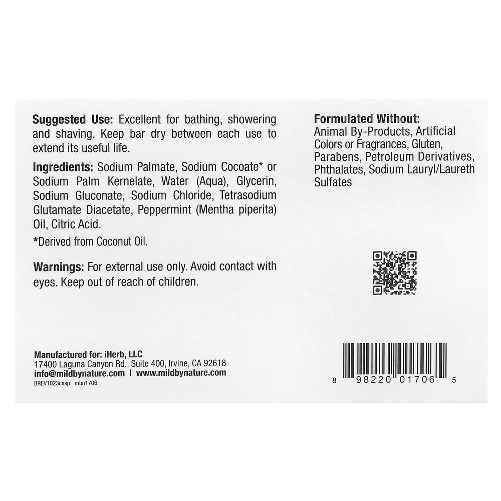 Mild By Nature, кастильское кусковое мыло, с ароматом перечной мяты, 141 г (5 унций)