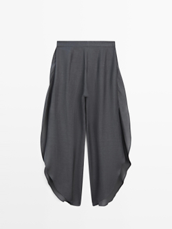 Massimo Dutti Брюки из смесовой льняной ткани с разрезами, антрацитово-серый