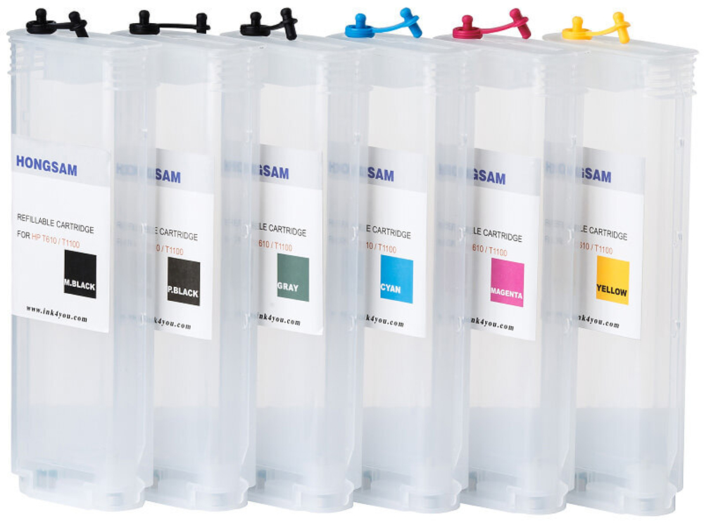 Перезаправляемые картриджи HP DesignJet T620, T770, T790, T795, T1100, T1120, T1200, T1300, T2300 (HP 72), комплект 6 штук.