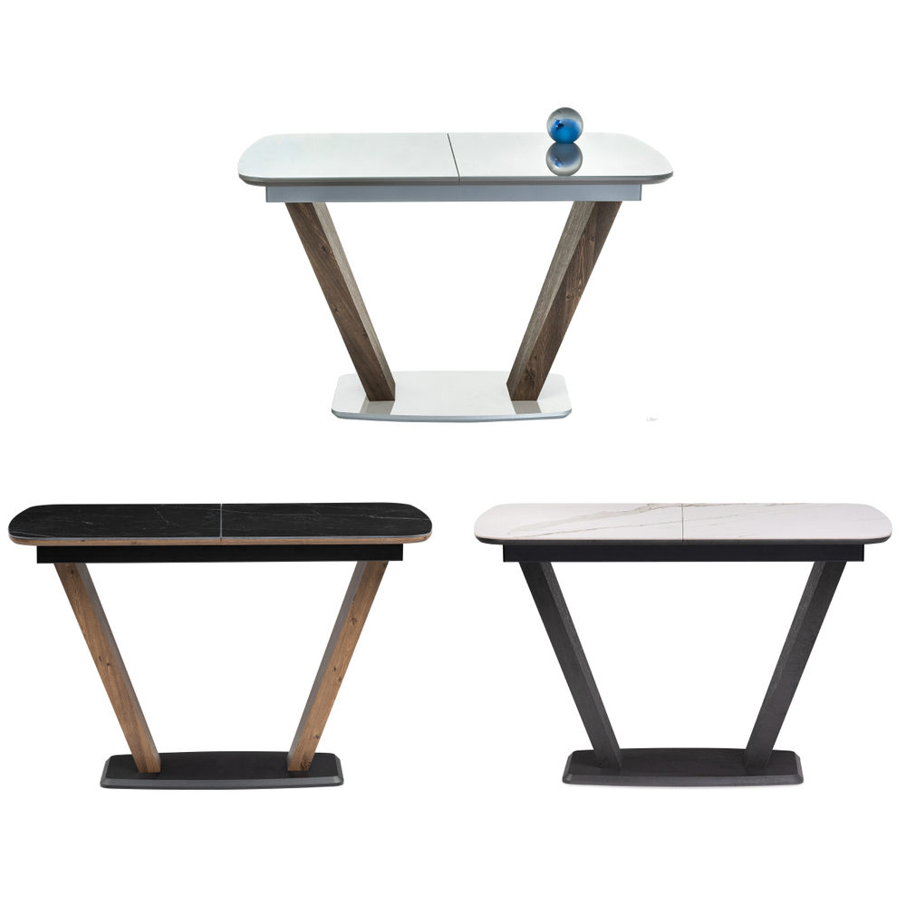 Керамический стол Woodville Петир 120(160)х80х75 черный мрамор, орех, черный