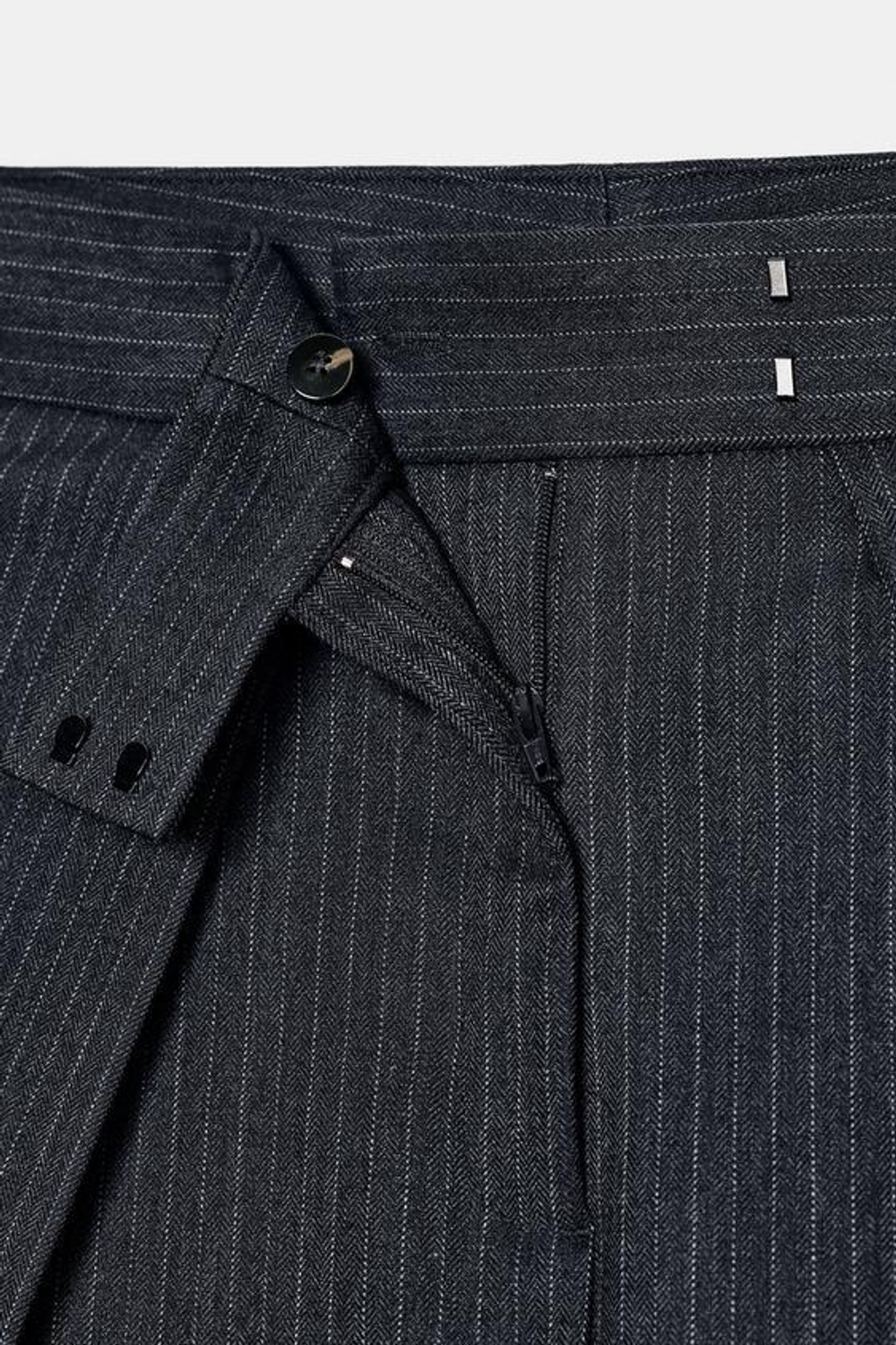 ZARA БРЮКИ С ЗАЩИПАМИ В ПОЛОСКУ — ZW COLLECTION, МОРСКОЙ СИНИЙ