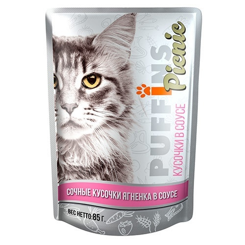 Puffins Picnic Влажный корм для кошек, ягненок в соусе, 85 г