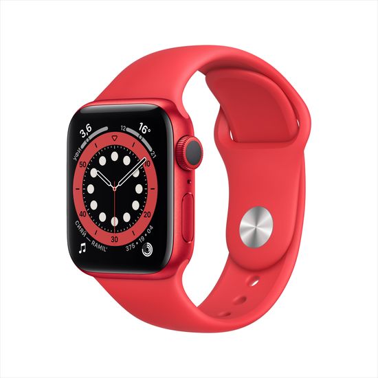 Apple Watch Series 6, 40 мм, корпус из алюминия цвета (PRODUCT)RED, спортивный ремешок красного цвета