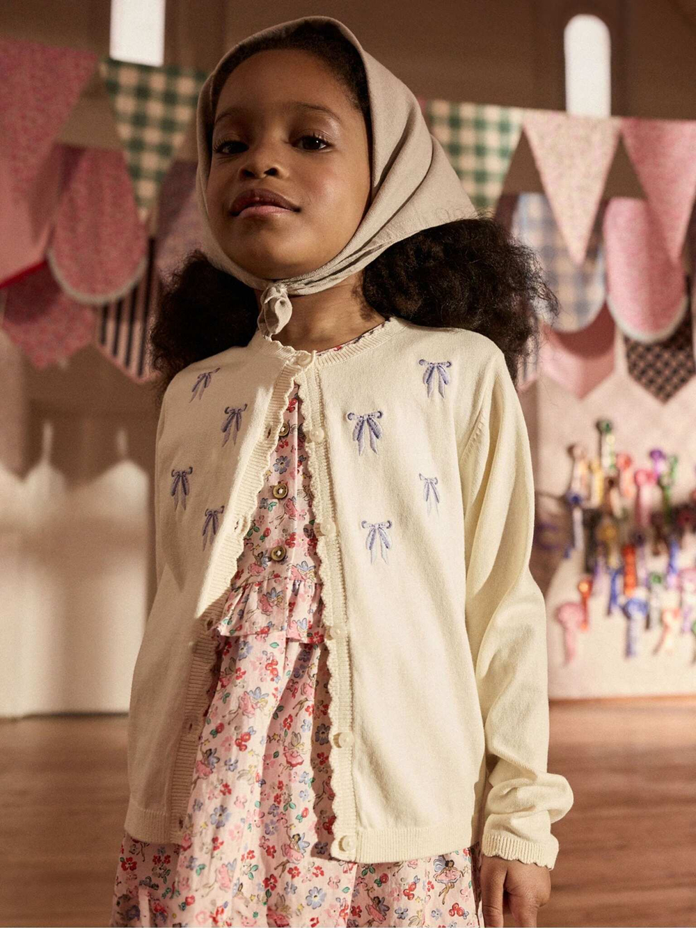 Кардиган с вышивкой для девочки Next N21-285, Кремовый