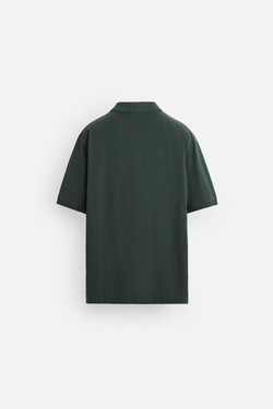 ZARA ПОЛО ИЗ РЕЛЬЕФНОЙ ТКАНИ ПИКЕ С ЭФФЕКТОМ ПОТЕРТОСТИ, ЛИНЯЛЫЙ ЗЕЛЕНЫЙ