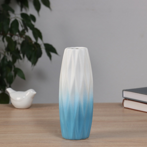 Ваза «Хайди», грани стиль, 20.5×6.5 см, керамика, белая, голубая