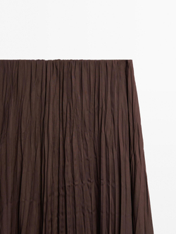 Massimo Dutti Длинная плиссированная юбка из струящейся ткани, коричневый