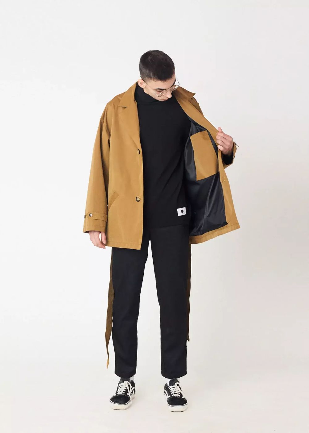 Плащ FOS Мужской Короткий Песочный