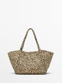Massimo Dutti Сумка-шоппер среднего размера из 100% рафии, серый