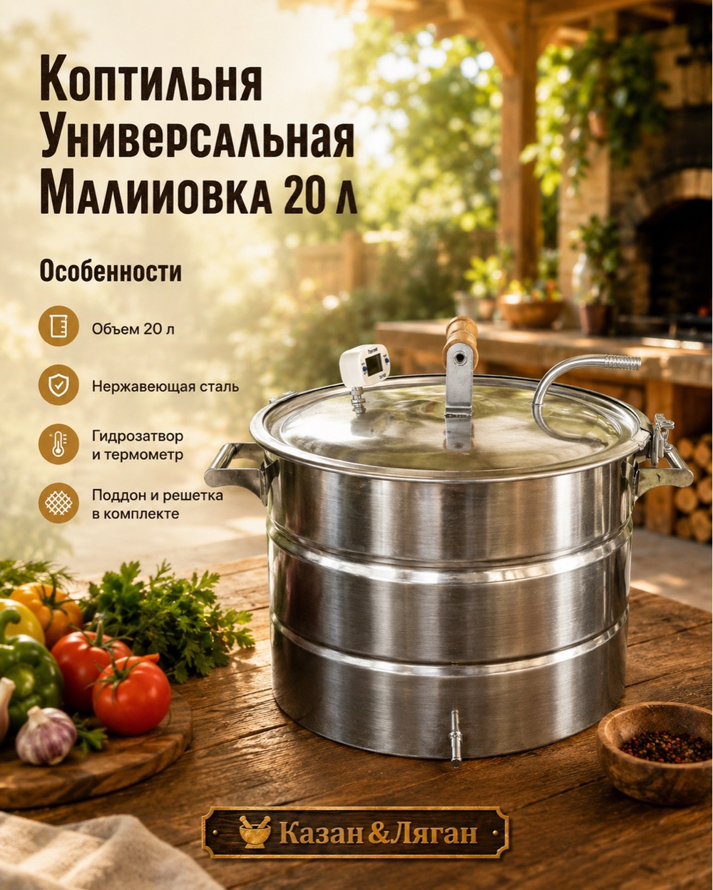 Коптильня Универсальная МАЛИНОВКА PROFI 20л