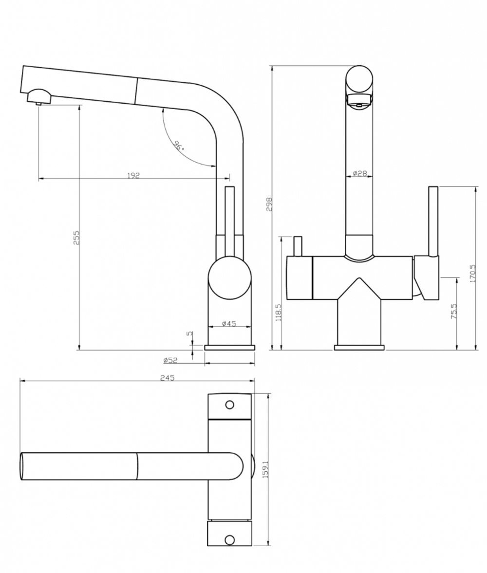 Смеситель для кухни под фильтр с выдвижным изливом GROCENBERG GB4097NK (Kerox Венгрия)