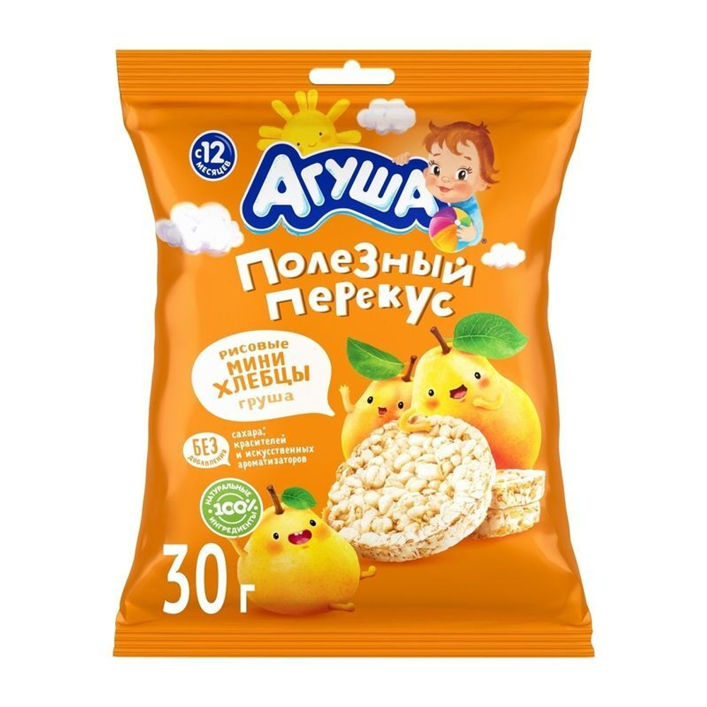 Мини-хлебцы "Агуша" Полезный перекус рисовые, груша 30г