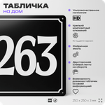 Адресная табличка с номером дома 263, на фасад и забор, черная, 25х25 см, Айдентика Технолоджи