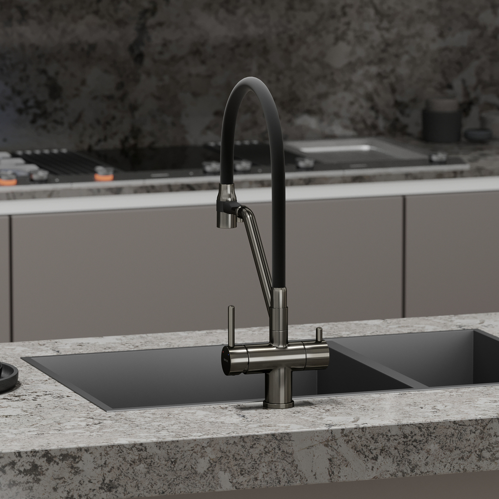 Смеситель для кухни Sancos Dora с гибким изливом, цвет вороненая сталь/черный, арт. SC4003GG