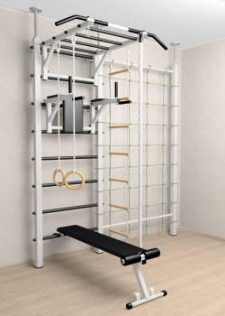 Шведская стенка Sv Sport враспор (Турник рукоход/Брусья/Скамья/Канат/Kольца/Лестница/Канатный лаз/Сетка)