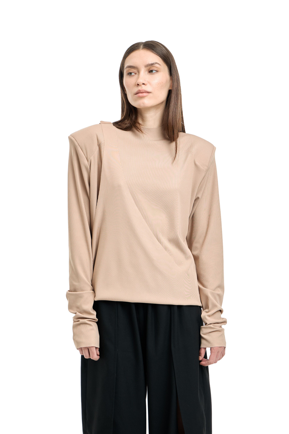 Лонгслив с бельевой деталью бежевый