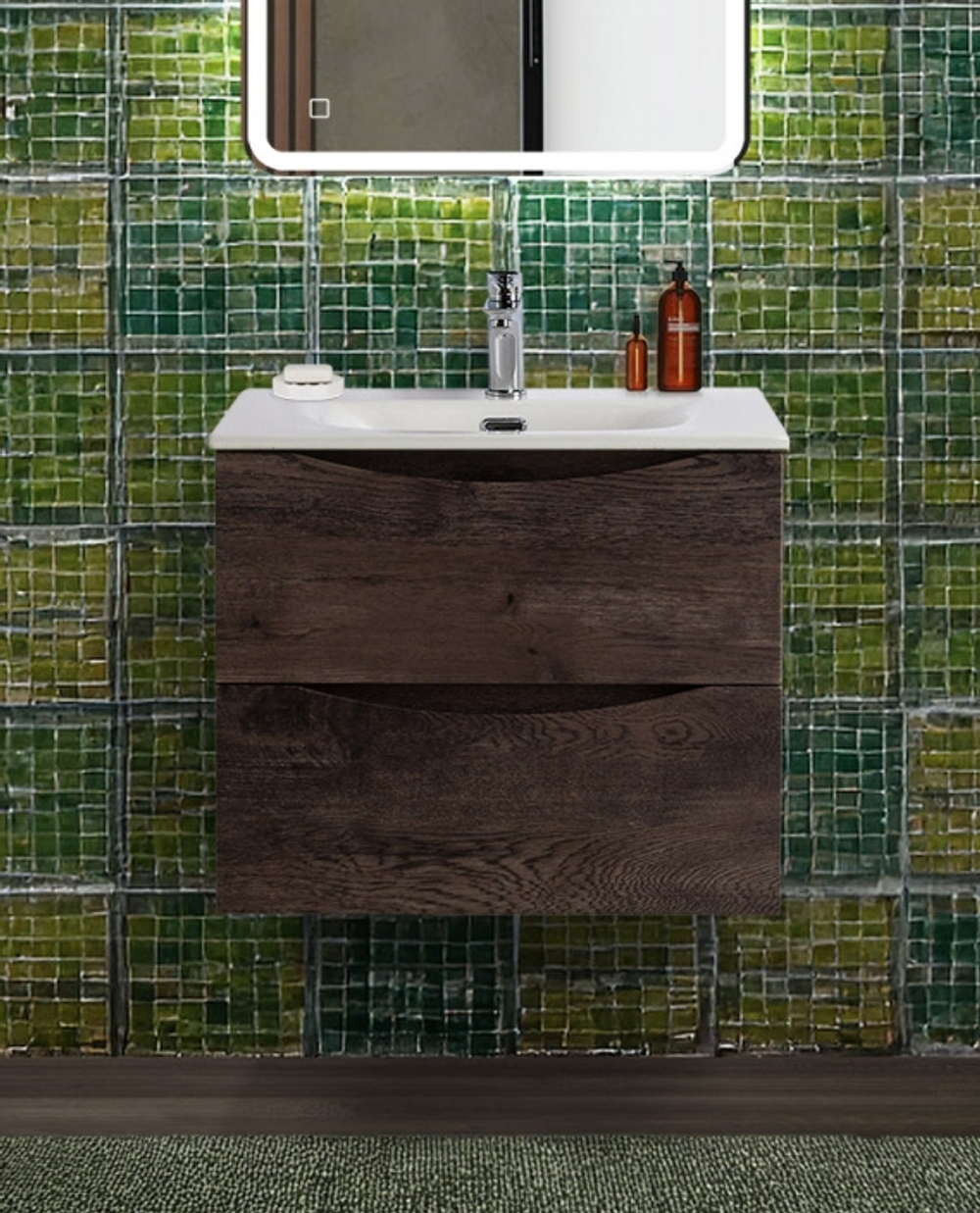 Тумба с раковиной подвесная BelBagno MARINO-CER-N-600-2C-SO-RNG-P Rovere Nature Grigio, раковина белая BB-8099-60