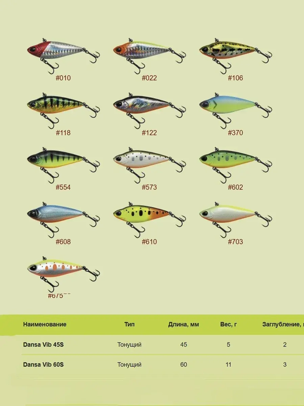 Воблер Usami Dansa Vib 60S, 11гр., цвет #022, (тонущий)