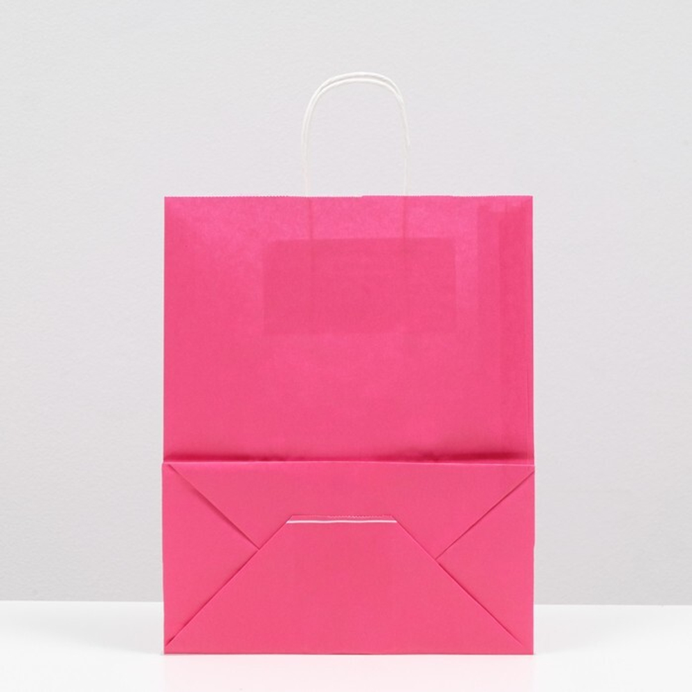 Крафт пакет 220 х 120 х 270 мм с крученными ручками, малиновый