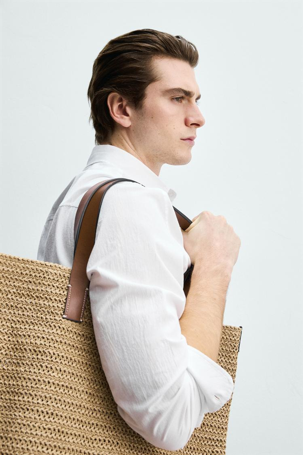 ZARA ПЛЕТЕНАЯ СУМКА-ШОПЕР, КОРИЧНЕВЫЙ