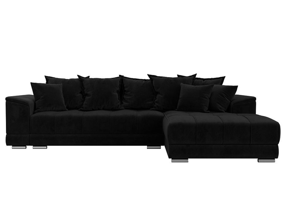 Диван угловой НордСтар правый угол, Черный, Велюр, 121112