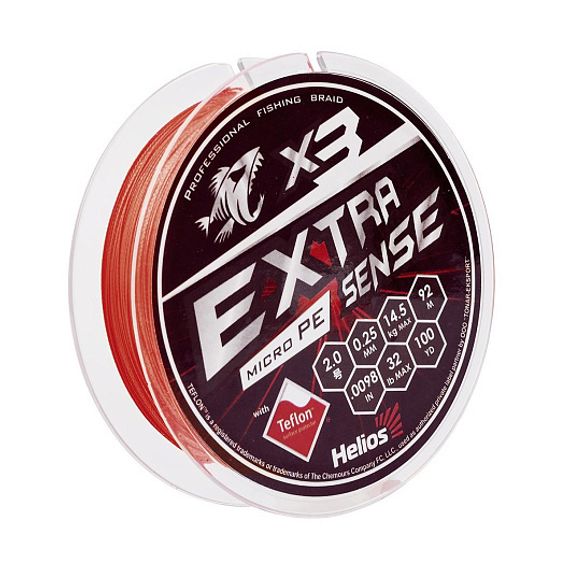 Шнур Helios Extrasense X3 PE Red 92m  2/32LB 0.25mm (HS-ES-X3-2/32LB)