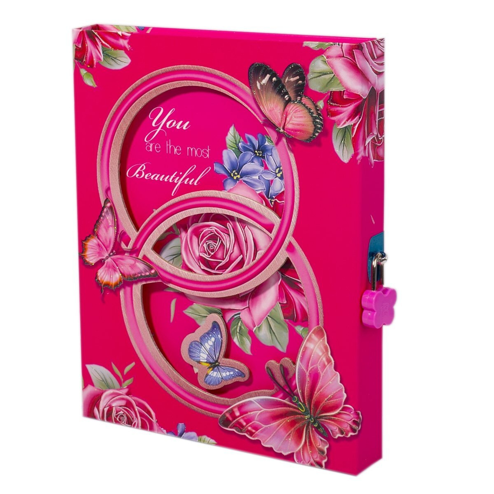 Записная книжка, пакет, А5, Alingar, замочек, малиновый, "Кольца"