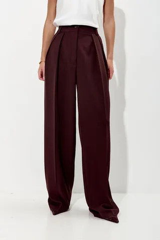 Брюки палаццо свободные с защипами шоколадного цвета