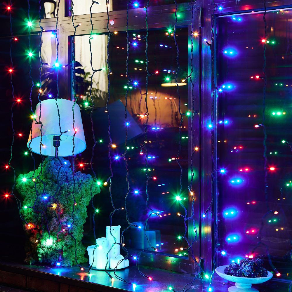 ULD-C2030-240-TBK MULTI IP67 Занавес светодиодный с эффектом мерцания. 3х2м. Соединяемый. 240 светодиодов. Разноцветный свет. Провод черный. TM Uniel.