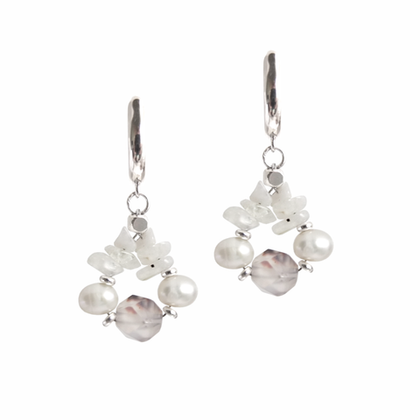 Серьги с лунным камнем, жемчугом и агатом